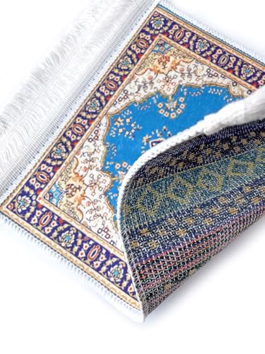 Foldable Muslim Small Prayer Mat for Head Portable Classic Pattern Islamic Small Prayer Rug Salah Carpet Mat with Tassel - color: Blue