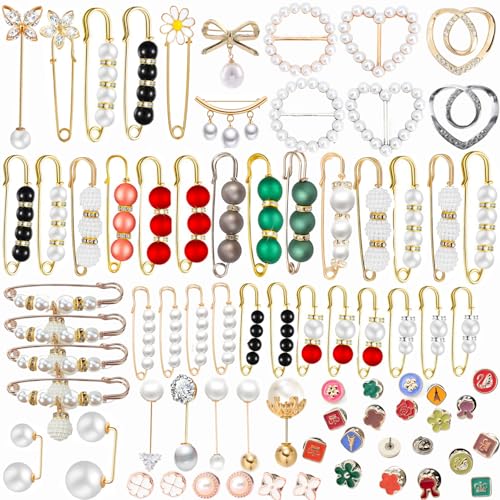 76 Pcs Pearl Brooch Pins Set, Scarf Ring Clips and Sweater Safety Pins