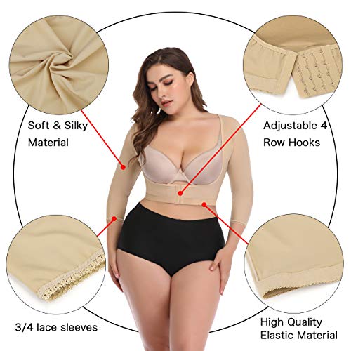 woahee Women's Arm Shaper Plus Size Arm Faja Compression Sleeve Garment Post Surgical Arm Shapewear - color: Nude, size: Small