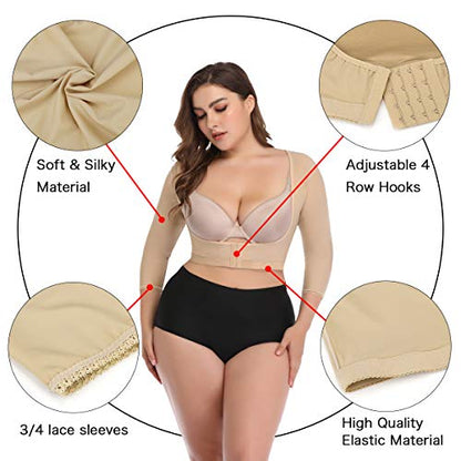 woahee Women's Arm Shaper Plus Size Arm Faja Compression Sleeve Garment Post Surgical Arm Shapewear - color: Nude, size: Large