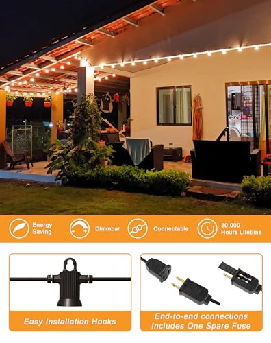 Zuske Outdoor String Lights, 150FT Patio Lights with 75 Shatterproof G40 Globe Bulb(3 Spare), Waterproof Connectable Dimmable LED Hanging String Lights for Outside Backyard Porch Balcony(2x75FT) - size: Electric-150FT