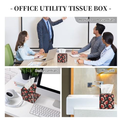 Square Leather Tissue Box Cover, Waterproof Napkin Dispenser with Sports American Football Print, Tissue Holder for Bathroom, Living Room, Bedroom, Office, and Car Decor