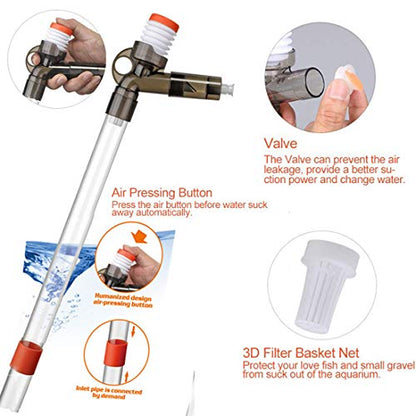 Aquarium Gravel Cleaner Siphon Fish Tank Vacuum Cleaner for Absorb Dirt Wash Sand Algae Scrapers Water Changer Gravel Washer for Fish Tank Cleaning Gravel and Sand (Normal Version)