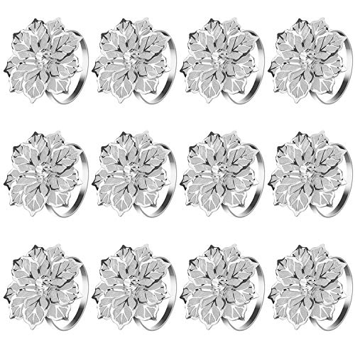 KPOSIYA Hollow Out Flower Napkin Ring Holder Metal Napkin Rings Set of 20 for Wedding Party Holiday Banquet Christmas Dinner Delicate Serviette Buckles Decor Favor (20, Flower-Silver) - size: 20 pcs, style: Silver