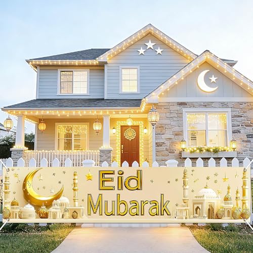 BlissYard Eid Mubarak Large Banner Backdrop 79x18Inch Festive Celebration Display for Eid Al-Fitr Al-Adha Islamic Holiday Wall Banner for Photo Background Ramadan Indoor Outdoor Event Decor