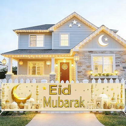 BlissYard Eid Mubarak Large Banner Backdrop 79x18Inch Festive Celebration Display for Eid Al-Fitr Al-Adha Islamic Holiday Wall Banner for Photo Background Ramadan Indoor Outdoor Event Decor