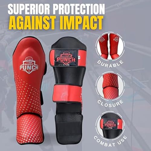 PU Leather Shin Guards for Kickboxing, MMA, Muay Thai Training, Protective Shin Pads - color: Red\Silver, size: X-Large