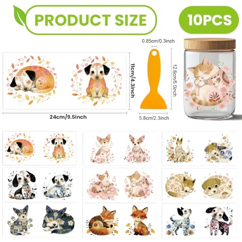 arricraft 10 Pcs Patterned Animals Theme PVC Cup Transfer Stickers, Floral Pattern Animal UV Waterproof Cup Sticker for 16 oz Glasses Window Home Printing Decoration 24x11cm - style: Floral Pattern Animal Theme