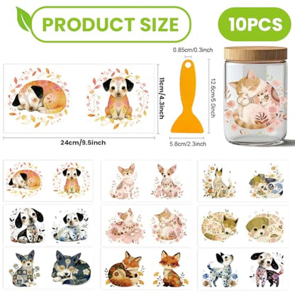 arricraft 10 Pcs Patterned Animals Theme PVC Cup Transfer Stickers, Floral Pattern Animal UV Waterproof Cup Sticker for 16 oz Glasses Window Home Printing Decoration 24x11cm - style: Floral Pattern Animal Theme