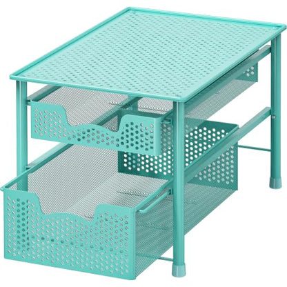 Simple Houseware Stackable 2 Tier Sliding Basket Drawer, Turquoise - color: Turquoise, size: 2-Tier