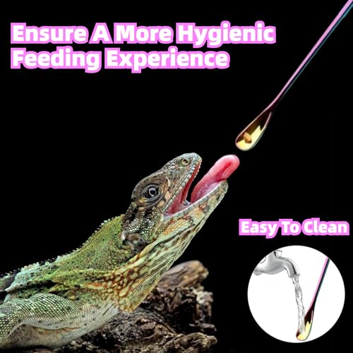 Stainless Steel Reptile Feeding Tongs & Spoon Set - 10.6" Straight & Curved Tweezers for Aquariums & Crafts - Feeder Tools with Rubber Tip for Bearded Dragons,Snake, Lizards - 3 Pack