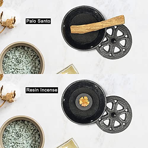 Cast Iron Incense Burner with Holder and Fireproof Cotton - Ideal for Sticks, Resin, Cone Incense and Rituals