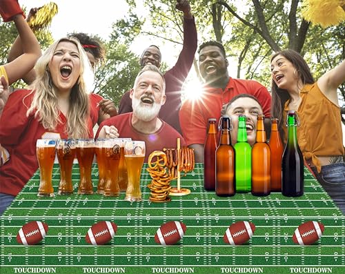 Kesfey Football Tablecloth Green Football Field Touchdown Tablecover 3 Pack | 54 x 108 Inch,Disposable Rectangle Waterproof Plastic,Rugby Football Themed Birthday Table Cloth, Gameday Tailgate, Superbowl - color: Green Football