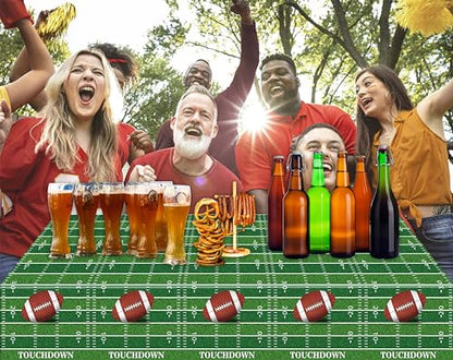 Kesfey Football Tablecloth Green Football Field Touchdown Tablecover 3 Pack | 54 x 108 Inch,Disposable Rectangle Waterproof Plastic,Rugby Football Themed Birthday Table Cloth, Gameday Tailgate, Superbowl - color: Green Football