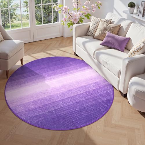 Wonnitar Modern Ombre Round Rugs 4ft, Washable Purple Bedroom Round Area Rug, Non-Slip Soft Circle Bathroom Throw Carpet, Gradient Low Pile Floor Mat for Bedside Entry (Purple, Round 4ft) - color: Purple, size: 4' (Round)