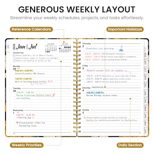 Planner 2026–2027, Academic Monthly Weekly Spiral Calendar, July 2026 – June 2027, Hardcover Agenda Notebook with Tabs, 6.3" x 8.5", Perfect for Students, Teachers, School & Daily Planning - Nocturne Sunflowers - color: G-Nocturne Sunflowers, size: (6.3"x