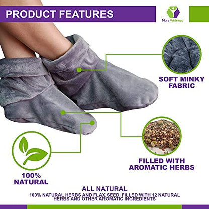 Mars Wellness Heated Microwavable Booties - Microwavable Socks Heated Booties for Women and Men - Herbal Hot/Cold Deep Slippers Women (Charcoal) - color: Charcoal, size: Pack of 1