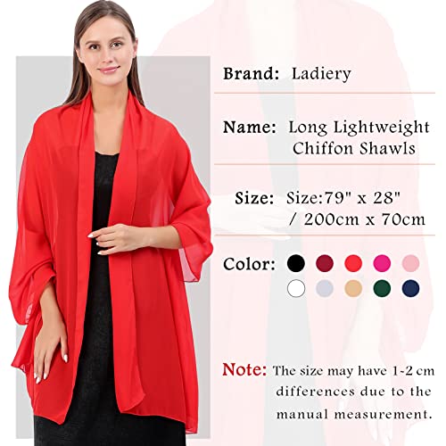 Ladiery Chiffon Shawl Wraps for Women Evening Dresses, Elegant Soft Sheer Shawls for formal dressy Bride Wedding - color: Red(1)