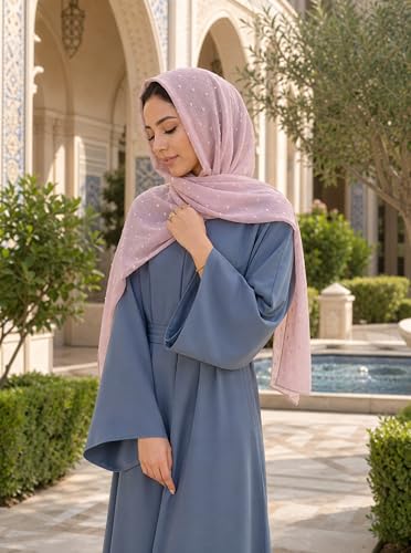 Chiffon Dotted Hijab Scarf for Women, Lightweight Textured Head Wrap Shawl,Soft Muslim Headscarf for Spring Fall - color: Mcmqxf2531-3#lightpink