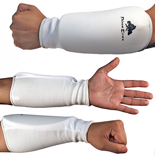 Cloth Forearm Guard Taekwondo, Martial Arts, MMA Forearm Protective Gear Protector for Sparring (Black/White; Child Small to Adult XL) - size: Small, style: White