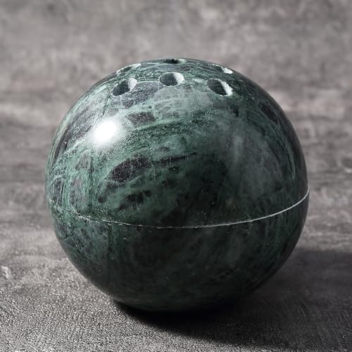 Koville Marble Incense Burner, Natural Stone Incense Holder for Cone/Balsam Fir/Palo Santo/Sage, Handmade Sphere Incense Burner for Meditation Yoga SPA Relaxation, Home Decor(Green) - color: Sphere-green