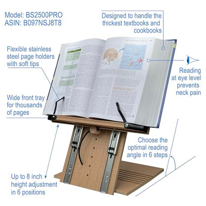 BS2500PRO XL Super Heavy Duty 15.4x10.5 Portable Height Adjustable Foldable Eye Level Bookstand Holder for Reading Hands Free Large Thick Heavy College Textbooks Tablets Neck Pain Free - size: XL PRO