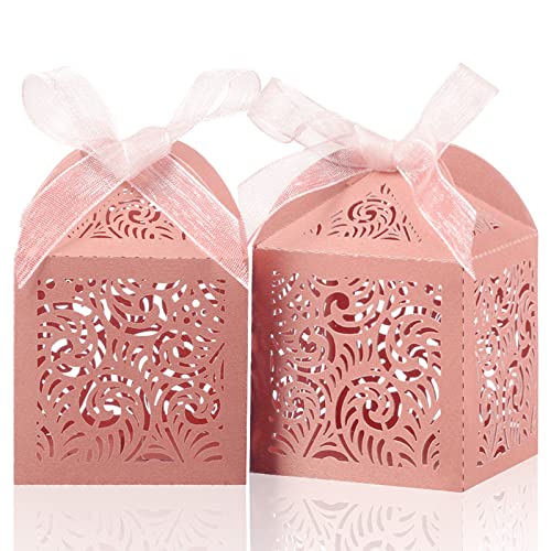 COTOPHER 100Pcs Laser Cut Favor Boxes, 2x2x3in Small Gift Box for Presents - color: Pink, size: 100 Count (Pack of 1)