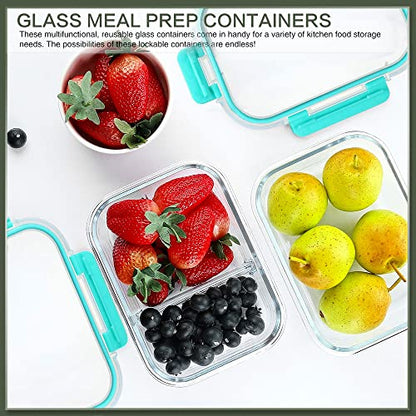 10 Packs 30 oz Glass Meal Prep Containers with Lids, Green | Glass Food Storage Containers, Airtight Lunch Bento Boxes, Microwave, Oven, Freezer and Dishwasher - color: Green
