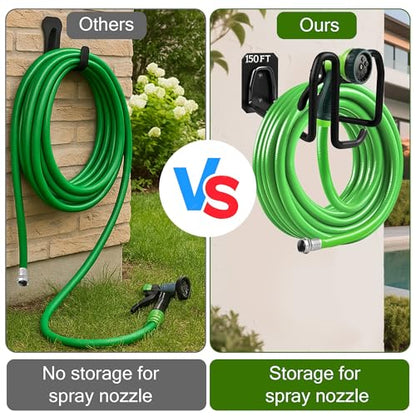 Garden Hose Holder Wall Mount Water Hose Holders for Outside | Metal Hose Hanger with Hook Heavy Duty Garden Hose Reel for Outside Yard Lawn Storage - color: 1pc Black