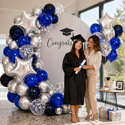 Blue and Black Balloons with Silver Star Foil Balloons for Birthday Party - color: Blue and Sliver, size: 30PC