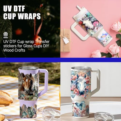 6 PCS Horse UV DTF Stickers, UV DTF Cup Wrap for 40oz | Vibrant washable UV DTF cup wrap transfers with strong adhesion for glass cups, mugs and smooth hard surfaces - style: Horse