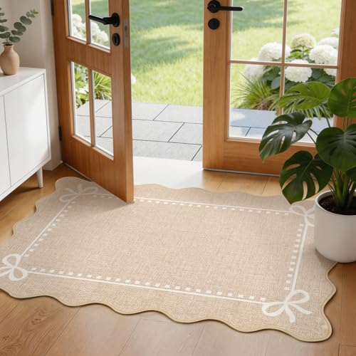 Garvee Scalloped Bow Rug Washable 2x3 Area Rug for Entryway Non-Slip Camel - color: Dark Beige, size: 2' x 3' (Rectangular)