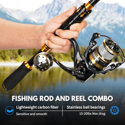 THKFISH Telescoping Fishing Rod and Reel Combo with Backpack, Carbon Fiber Travel Fishing Pole Spinning Reel Kit with Fishing Lures, Fishing Tools Kit for Men - color: Khaki Backpack With Fishing reel & rod, size: 1.8M 5.9FT