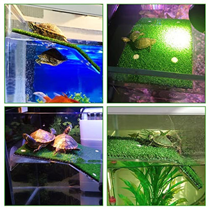 WEAVERBIRD Turtle Basking Platform with Turf, Tortoise Ramp Fish Tank Aquarium Platform, Tortoise Resting Terrace, Turtle Floating Dock with 2Pcs Suction Cups for Turtle, Reptile, Frog
