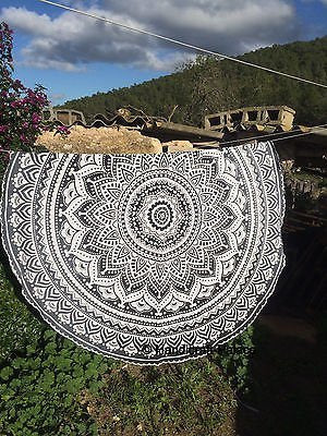 raajsee Grey Black Ombre Round Beach Tapestry Hippie/Boho Beach Blanket Roundie/Indian Cotton Throw Bohemian Round Table Cloth/Yoga Mat Meditation Picnic Rugs 69 inch Circle - color: Grey Black, size: 5 feet 10 inches (Round)