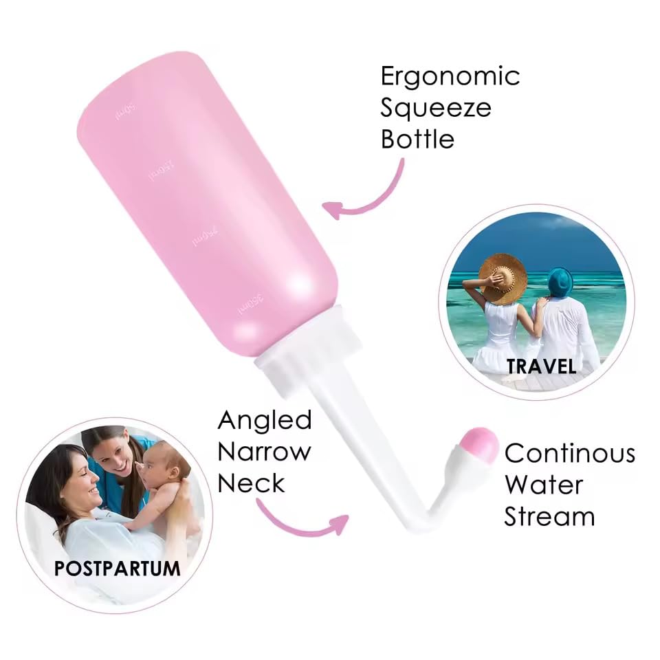 Peri Bottle for Postpartum Care 500ml – Portable Travel Bidet with Angled Nozzle & Soft Tip, Feminine Hygiene Wash Bottle, Perineal Recovery Essentials, Intimate Cleansing Spray 17oz.