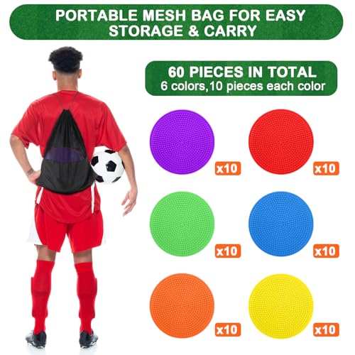 60 Pcs Poly Vinyl Spot Markers Rubber Floor Dots Non Slip Agility Markers Flat Field Cones for PE Gym Classes, Classroom Activities and Games, Soccer Basketball Sports Speed Agility Training - size: 4.72inch