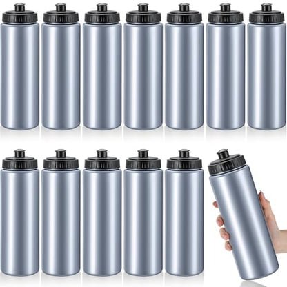 LemonRoad 12 Pack Squeeze Water Bottles Reusable 20 oz Plastic Sports Water Bottle with Pull Top Lid, Bike Cycling Gym Sport, Dishwasher Safe (Grey) - color: Grey