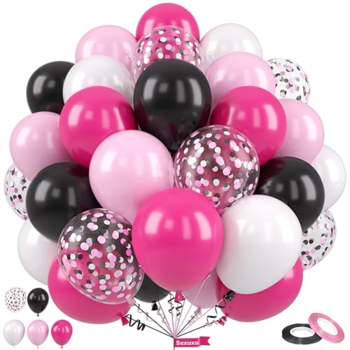 Pink Black Balloons, 50 Pcs Hot Pink for Girls Women Birthday Party Decor - color: Pink Black, size: 50 Pcs
