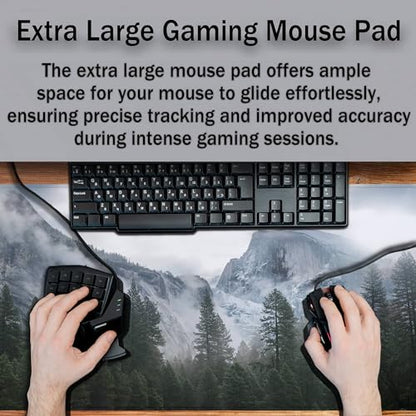 Gaming Mouse Pad - Green XXL Non-Slip Rubber Base 35.4" X 15.7" for Game Office, Park Nature Mountain Trees Mist - color: National Park