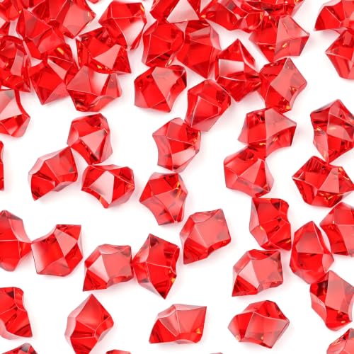 DOMESTAR Red Fake Ice Rocks, 150 PCS Acrylic Crystal for Vase Fillers | Fake Diamonds for Table Centerpieces Birthday Party Decor, Fish Tanks Decor Table Scatter DIY Craft Supplies - color: Red