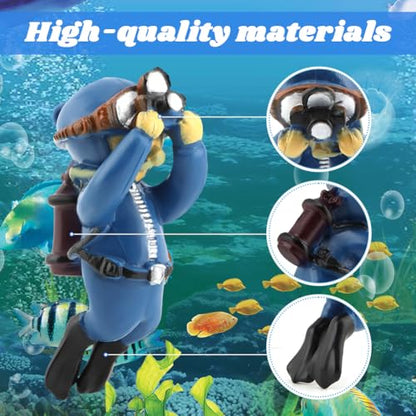 4pcs Floating Fish Tank Decoration - Floating Little Diver & Retro Submarin | Cute Underwater Dver Ornament,Aquarium Decoration Ornaments,Playmate for Tank Suitable for All Kinds of Fish and Tanks