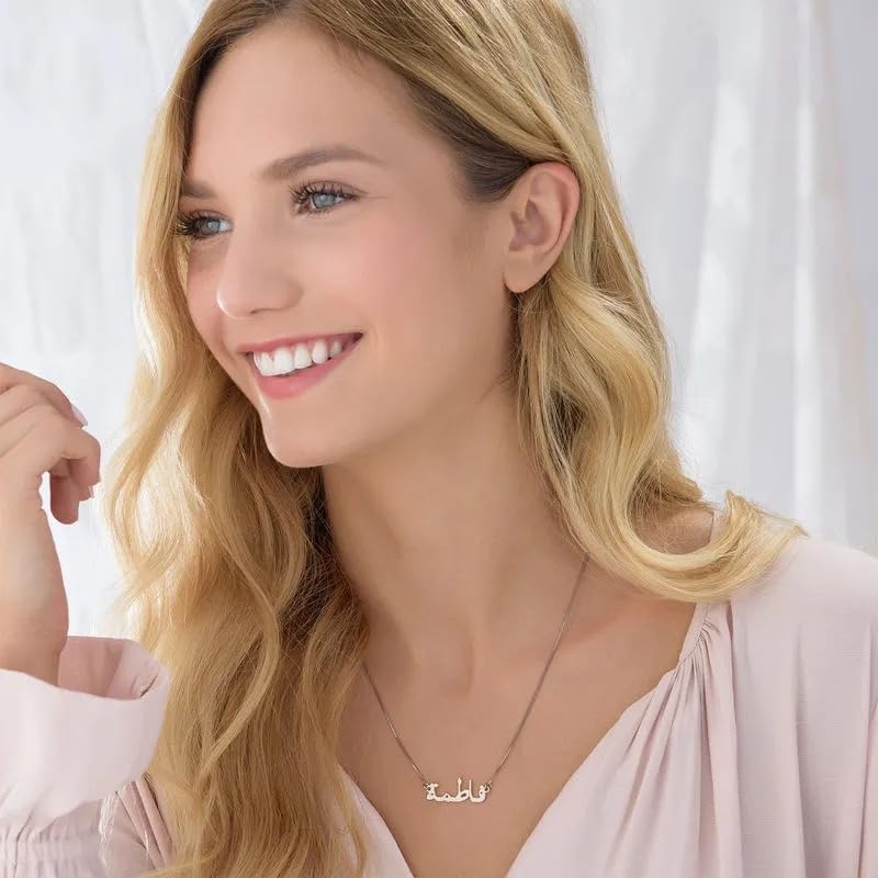 Personalized Japanese, Arabic, Hebrew, Greek, Chinese, Cyrillic, Hindi Name Necklace for Woman, Her, Men, Him - Custom Made with Any Name - Unisex Jewelry Gift for Mother's Day, Father's Day, Birthday - color: 18k Rose Gold Plated, style: Arabic