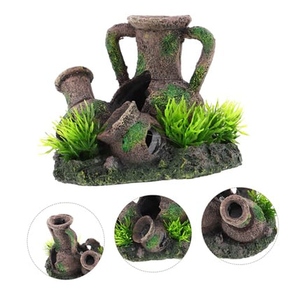 INOOMP Aquarium Cave Decorations: Fish Tank Resin Vase Jar Jug Sunken Ornament Landscaping Saltwater Freshwater Small Medium Fish Garden Pond Ornaments