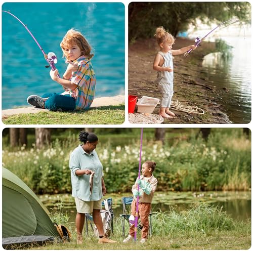 Kids Fishing Pole, Portable Telescopic Kids Fishing Poles for Boys Girls Youth, Fishing Rod and Reel Combo - color: Metallic Pink