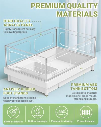 GOZILLA Small Turtle Tank Starter Kit, Acrylic Turtle Aquarium with Multi-Functional Areas for Turtles, Crabs, Crayfish, Small Reptiles. (White Tank)