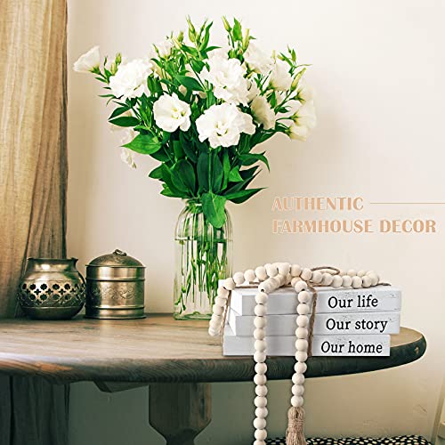 Jetec Decorative Books for Home Decor White Faux Farmhouse Stacked 3 Pieces Gift for Mother Teachers Friends Family for Coffee Tables Shelves with Wood Bead Tassels 58 Inch - style: Our Life, Our Story, Our Home