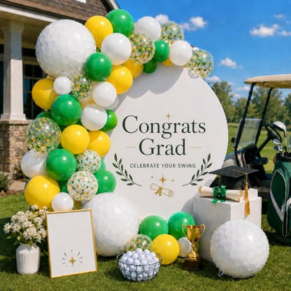 Yellow and Green Golf Balloons with Golf Foil and Confetti Balloons - color: Yellow and Green, size: 30PC