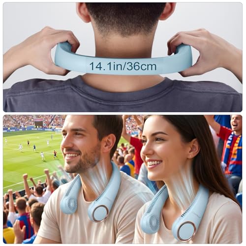 CIVPOWER Neck Fan: Portable Personal Neck Cooling Rechargeable Bladeless Fan - Hands Free 3 Speed 4000 mAh Battery USB Operated Wearable Headphone Design - Gift for Men Women Outdoor (Light Blue) - color: Light Blue