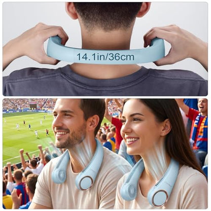 CIVPOWER Neck Fan: Portable Personal Neck Cooling Rechargeable Bladeless Fan - Hands Free 3 Speed 4000 mAh Battery USB Operated Wearable Headphone Design - Gift for Men Women Outdoor (Light Blue) - color: Light Blue